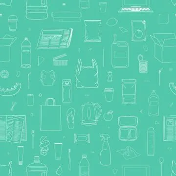 Seamless pattern of colorful garbage. Line icons. Stock Illustration