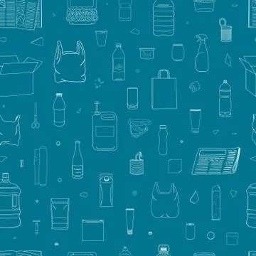 Seamless pattern of colorful garbage. Line icons. Stock Illustration