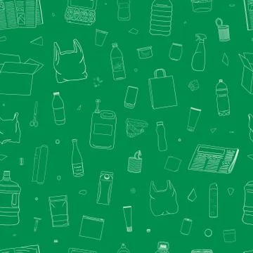 Seamless pattern of colorful garbage. Line icons. Stock Illustration
