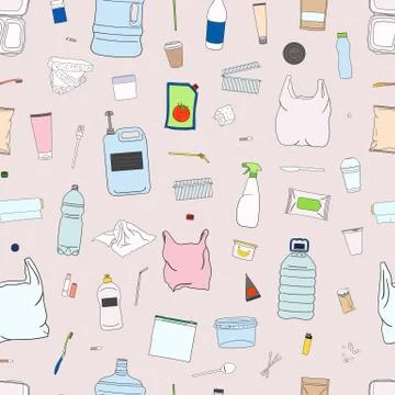 Seamless pattern of colorful garbage. Recycle concept. Stock Illustration