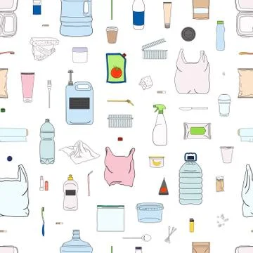 Seamless pattern of colorful garbage. Recycle concept. Stock Illustration