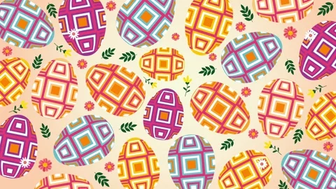 Seamless pattern of colorful geometric easter eggs on light beige background Stockbeeldmateriaal 327518214