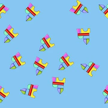 Seamless pattern Colorful geometric toy blocks stacked into a playful structu Stock Illustration