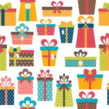 Seamless pattern with colorful gift boxes. Birthday background. Christmas the Illustrazione stock
