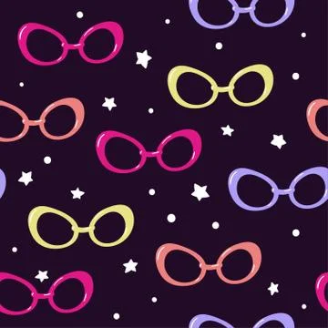 Seamless pattern with colorful glasses. Vector template. Stock Illustration