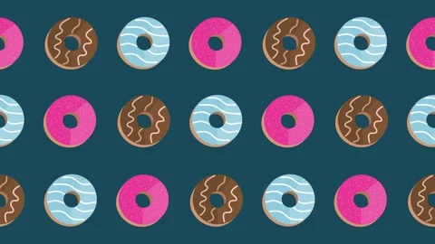 Seamless pattern of colorful glazed donuts with sprinkles in a tile background Stock Footage 325372573