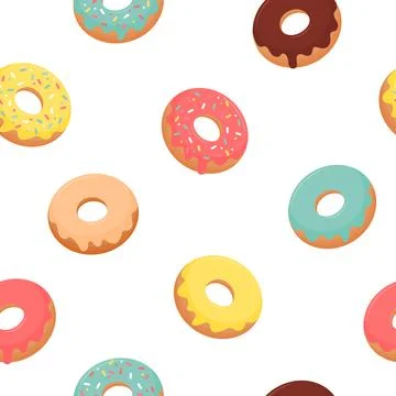 Seamless pattern of colorful glazed donuts with sprinkles on a white backgr.. 스톡 일러스트