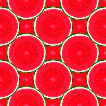 Seamless pattern with colorful half of juice watermelon isolated on white bac Stock Illustration