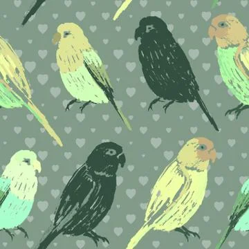 Seamless pattern with colorful hand drawn parrots Stock Illustration