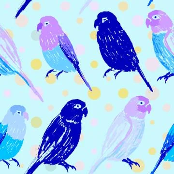 Seamless pattern with colorful hand drawn parrots Stock Illustration