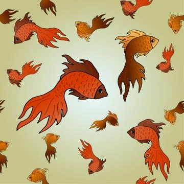Seamless pattern with colorful hand-drawn goldfish Stock Illustration