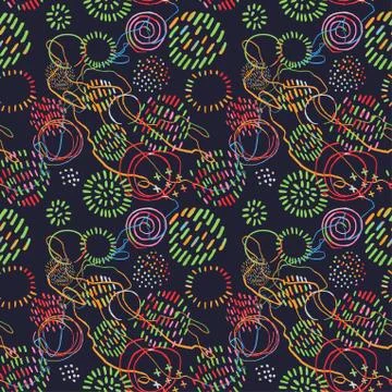 Seamless pattern with colorful hand drawn abstract round elements, doodles イラスト素材