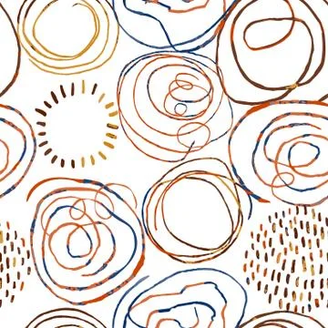 Seamless pattern with colorful hand drawn abstract round elements, doodles Stock Illustration