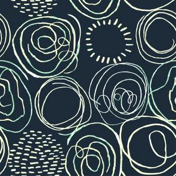 Seamless pattern with colorful hand drawn abstract round elements, doodles Illustrazione stock