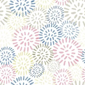 Seamless pattern with colorful hand drawn abstract round elements, doodles Stock Illustration