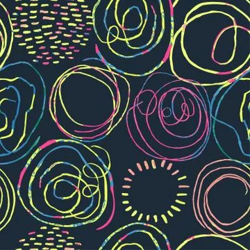 Seamless pattern with colorful hand drawn abstract round elements, doodles Illustrazione stock