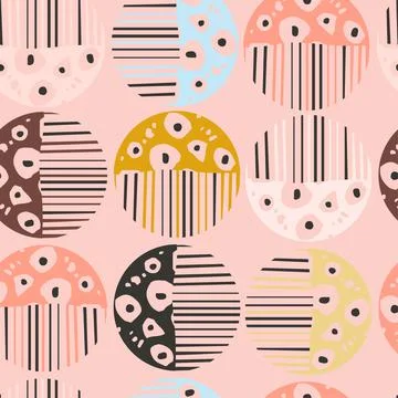 Seamless pattern with colorful hand drawn abstract round elements, doodles イラスト素材