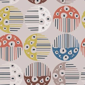 Seamless pattern with colorful hand drawn abstract round elements, doodles Stock Illustration