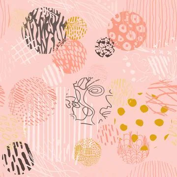 Seamless pattern with colorful hand drawn abstract round elements, doodles Stock Illustration