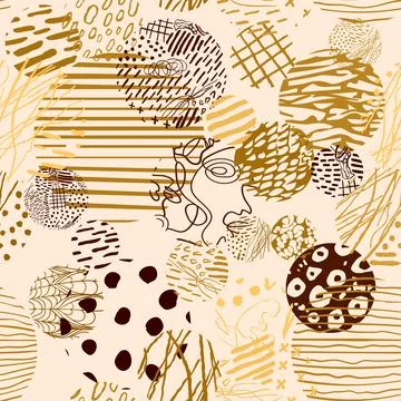 Seamless pattern with colorful hand drawn abstract round elements, doodles Illustrazione stock