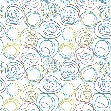 Seamless pattern with colorful hand drawn abstract round elements, doodles Illustrazione stock