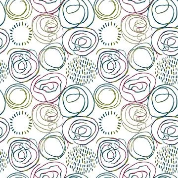 Seamless pattern with colorful hand drawn abstract round elements, doodles Stock-Illustration