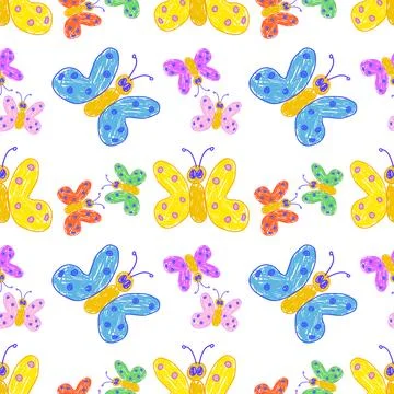 Seamless Pattern with Colorful Hand-Drawn Butterflies Stock Illustration