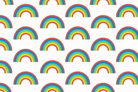 Seamless pattern of colorful hand drawn rainbow arches Stock Illustration