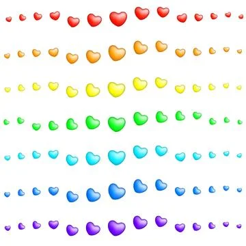 Seamless pattern of colorful hearts and buttons. Mesh gradient. White backgr 스톡 일러스트
