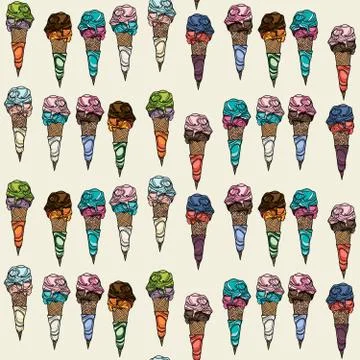 Seamless pattern with colorful ice cream cones. Stock Illustration