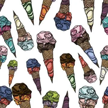 Seamless pattern with colorful ice cream cones. Stock Illustration