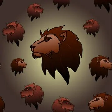 Seamless pattern with colorful illustrations of the head of a lion. Stock Illustration