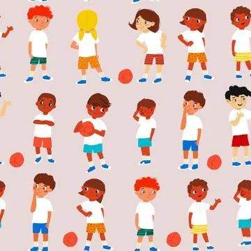 Seamless pattern with colorful image of children playing Stock Illustration