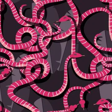 Seamless pattern with colorful intertwined striped rain forest snakes Stock Illustration