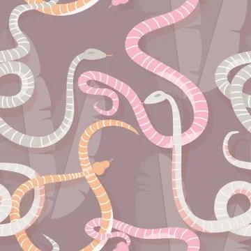 Seamless pattern with colorful intertwined striped rain forest snakes Stock Illustration