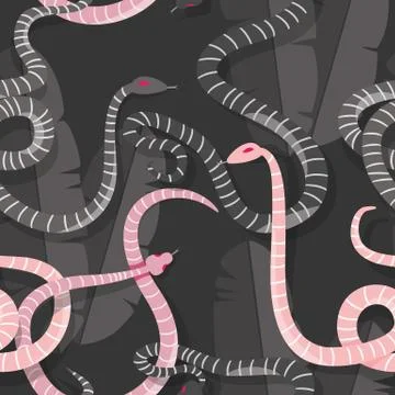 Seamless pattern with colorful intertwined striped rain forest snakes Stock Illustration