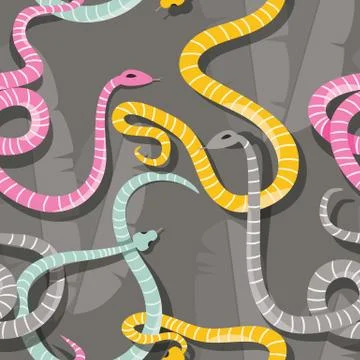 Seamless pattern with colorful intertwined striped rain forest snakes Stock Illustration