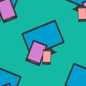 Seamless Pattern of colorful Isoleted Devices. Flat Design. Stock Illustration