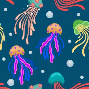 Seamless pattern with colorful jellyfish Stock Illustration