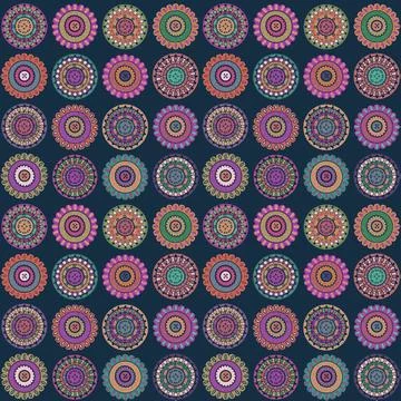 Seamless pattern with colorful kaleidoscope elements in the dark background 库存插图