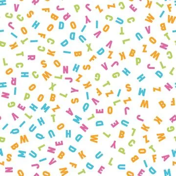 Seamless pattern of colorful letters. Random order signs. Vector background Stock Illustration