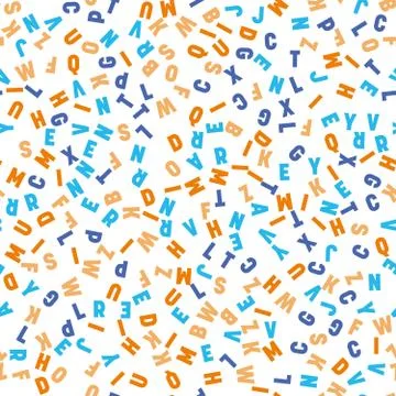 Seamless pattern of colorful letters. Random order signs. Vector background 스톡 일러스트