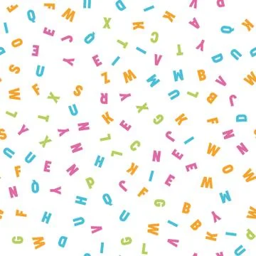 Seamless pattern of colorful letters. Random order signs. Vector background Stock Illustration