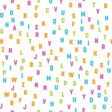 Seamless pattern of colorful letters. Random order signs. Vector background 스톡 일러스트