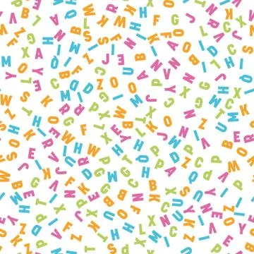 Seamless pattern of colorful letters. Random order signs. Vector background 스톡 일러스트