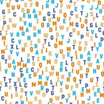 Seamless pattern of colorful letters. Random order signs. Vector background Stock Illustration