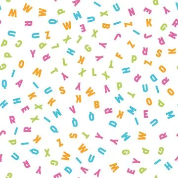 Seamless pattern of colorful letters. Random order signs. Vector background Illustrazione stock
