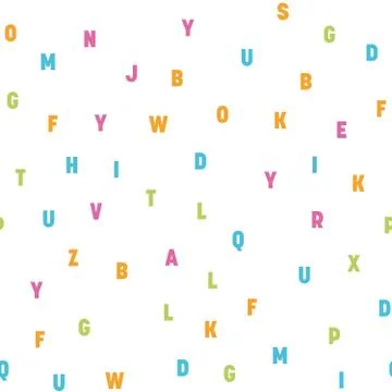 Seamless pattern of colorful letters. Random order signs. Vector background Stock Illustration