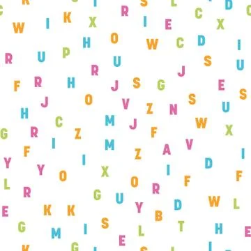 Seamless pattern of colorful letters. Random order signs. Vector background Stock Illustration