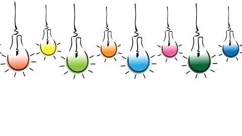 Seamless pattern with colorful light bulbs, hanging holiday garland Stock Illustration